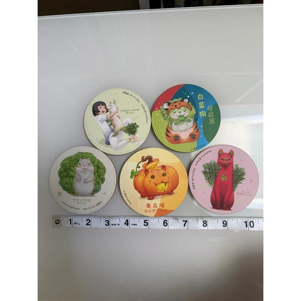 Dodowo‎ Vegetable Fairies Coasters Cork Backed Set of 5 Kawaii Japanese Ponkichi